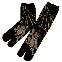 お祭り！和柄足袋ソックス！クルー丈！雷神　黒